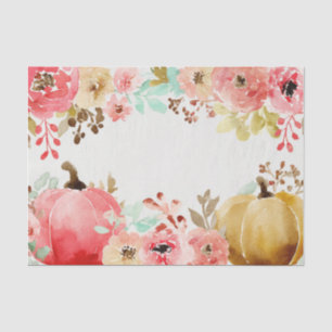 Pink Autumn Pumpkins and Flowers Fall Decoupage Tissue Paper