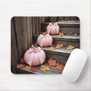 Pink Autumn Pumpkins with Tied Bows Mouse Mat