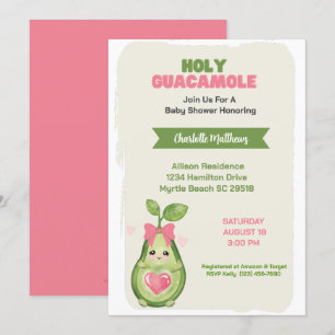 Pink Avocado Holy Guacamole  Baby Shower  Invitation