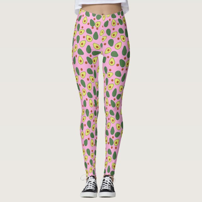 Pink Avocado Print Modern Pattern Yoga Gym Kit Leggings (Front)