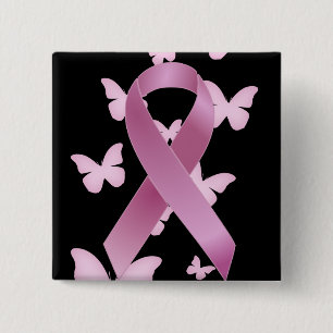 Pink Awareness Ribbon 15 Cm Square Badge