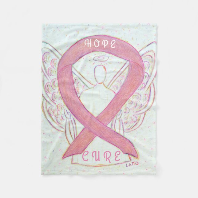 Pink Awareness Ribbon Angel Breast Cancer Blanket (Front)