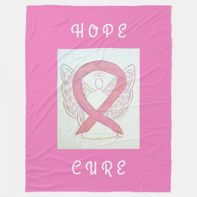 Pink Awareness Ribbon Angel Cancer Chemo Blanket (Front)