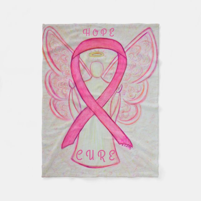 Pink Awareness Ribbon Angel Cancer Chemo Blanket (Front)