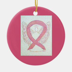 Pink Awareness Ribbon Angel Custom Art Ornaments