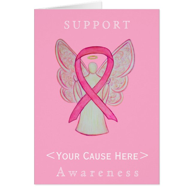 Pink Awareness Ribbon Angel Customized Card (Front)