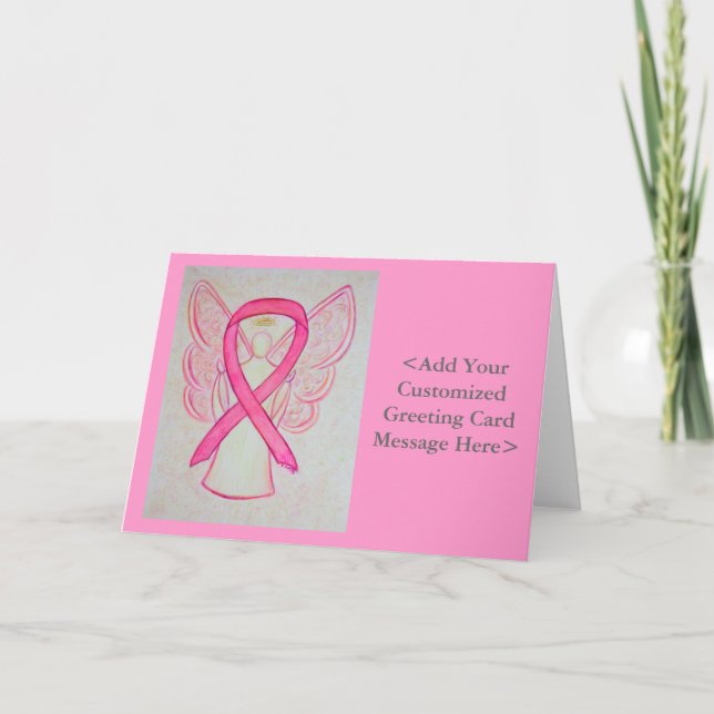 Pink Awareness Ribbon Angel Personalised Cards (Front)