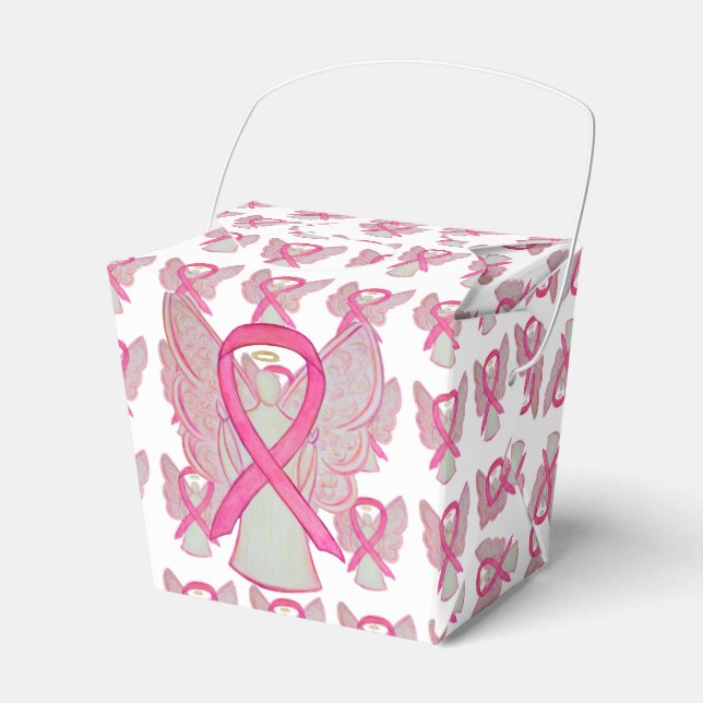 Pink Awareness Ribbon Angel Take Out Favour Boxes (Front Side)