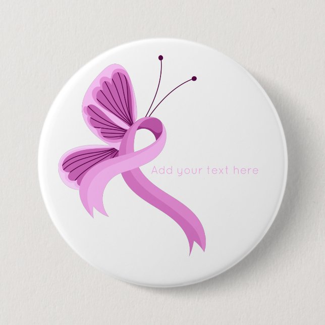 Pink Awareness Ribbon Butterfly  Button (Front)