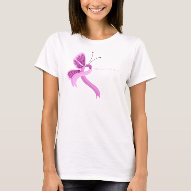 Pink Awareness Ribbon Butterfly T-Shirt (Front)