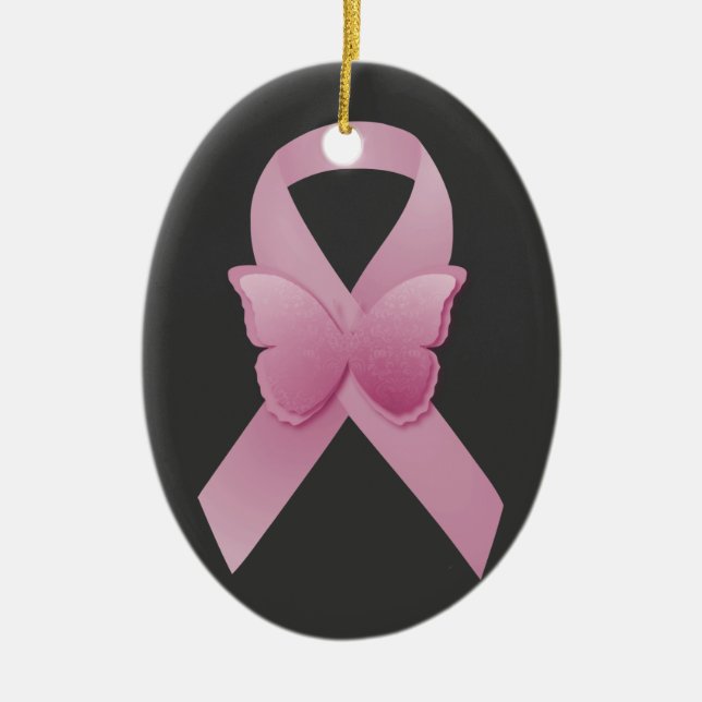 Pink Awareness Ribbon Ceramic Tree Decoration (Front)