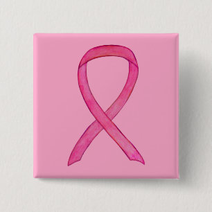Pink Awareness Ribbon Custom Art Pin Button