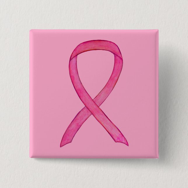 Pink Awareness Ribbon Custom Art Pin Button (Front)