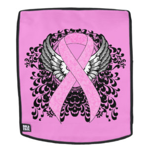 Pink Awareness Ribbon on with Wings Backpack