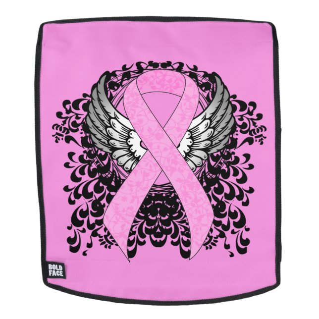Pink Awareness Ribbon on with Wings Backpack (Removable Face)