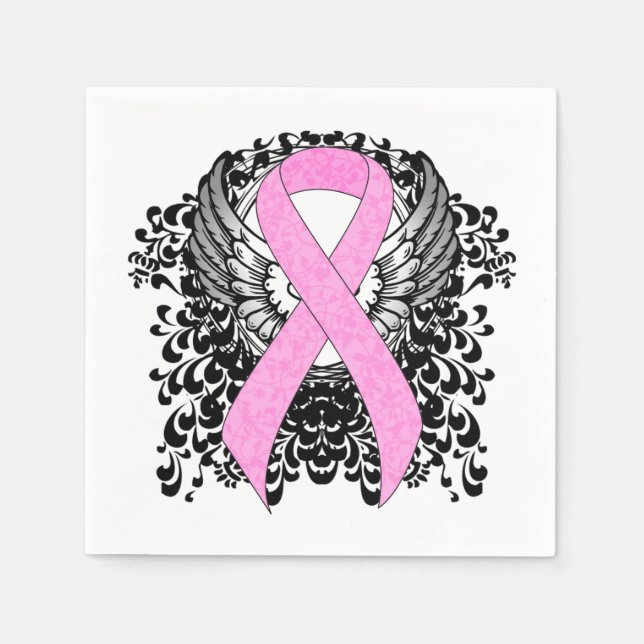 Pink Awareness Ribbon on with Wings Napkin (Front)