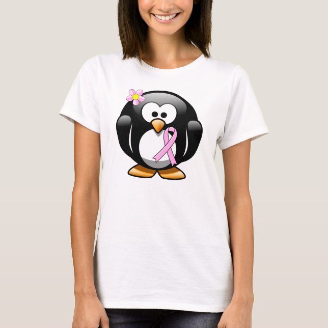 Pink Awareness Ribbon Penguin T-Shirt (Front)
