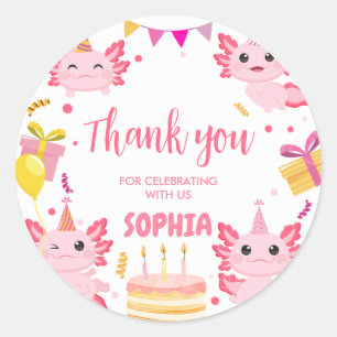 Pink Axolotl Alotl Birthday Party Classic Round Sticker