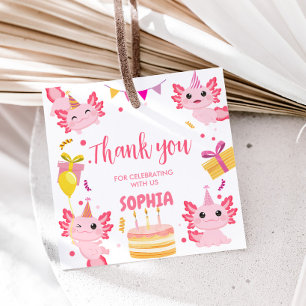 Pink Axolotl Alotl Birthday Party Square Favour Tags
