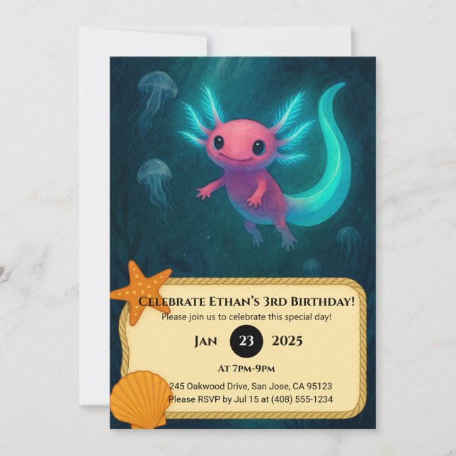 Pink Axolotl Among Jellyfish Birthday  Invitation (Front)