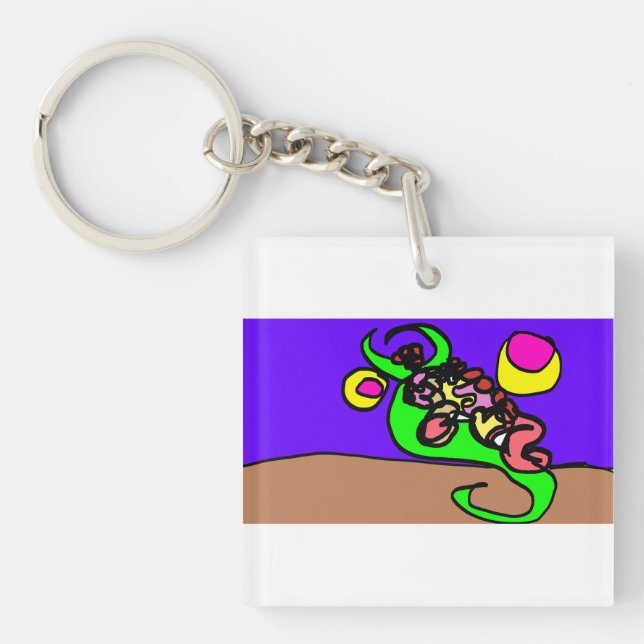 Pink axolotl art key ring (Front)