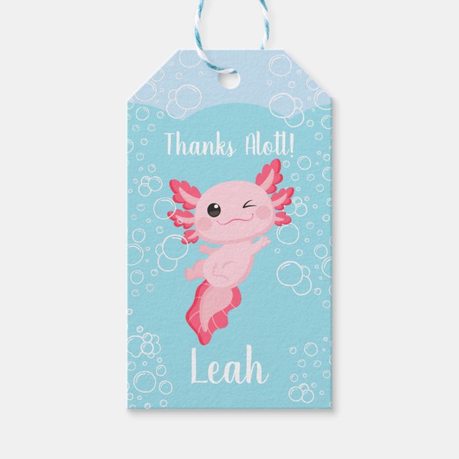 Pink Axolotl Birthday Party Gift Tags (Front)