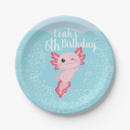 Pink Axolotl Birthday Party Paper Plate