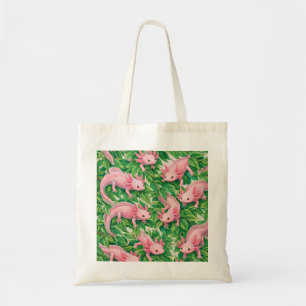 Pink Axolotl Botanical Pattern Tote Bag