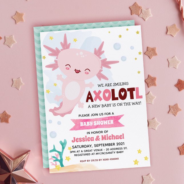 Pink Axolotl Boy Baby Shower Invitation (Creator Uploaded)