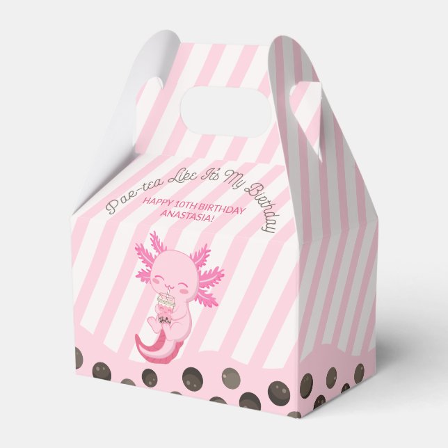 Pink Axolotl Bubble Boba Tea Par-tea Girl Birthday Favour Box (Front Side)