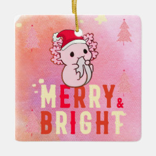 Pink axolotl christmas ceramic ornament