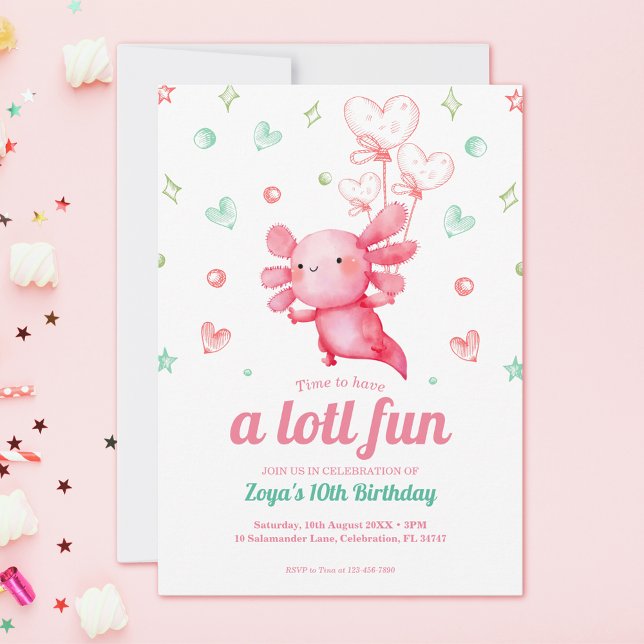 Pink Axolotl Cute Kids Birthday Party Invitation (Creator Uploaded)