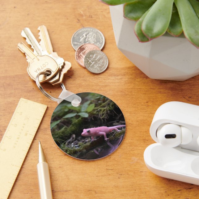 Pink Axolotl Down At The River, Key Ring (Desk)