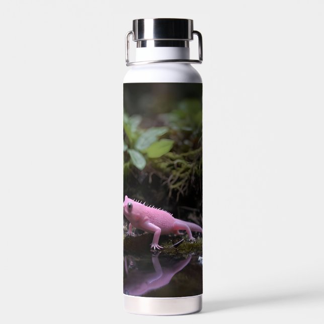 Pink Axolotl Down At The River, Water Bottle (Back)