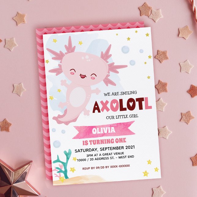 Pink Axolotl Girl Birthday Invitation (Creator Uploaded)