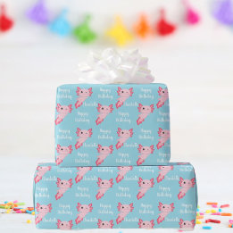 Pink Axolotl Girl Birthday Wrapping Paper