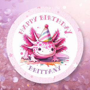 Pink Axolotl Girl's Birthday Party Classic Round Sticker