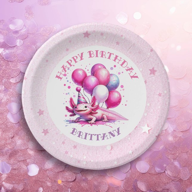 Pink Axolotl Girl's Birthday Party Paper Plate (Creator Uploaded)