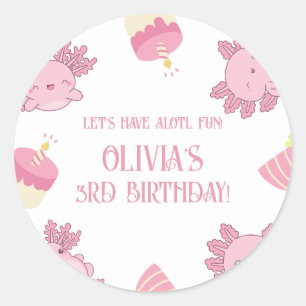 Pink Axolotl Kids Birthday Mailer or Gift Classic Round Sticker