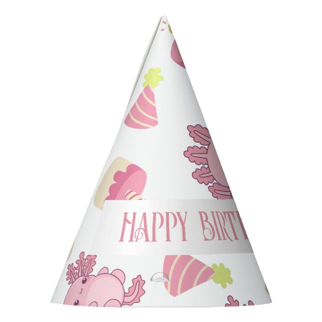 Pink Axolotl Kids Let's Have Alotl Fun Birthday Party Hat (Left)