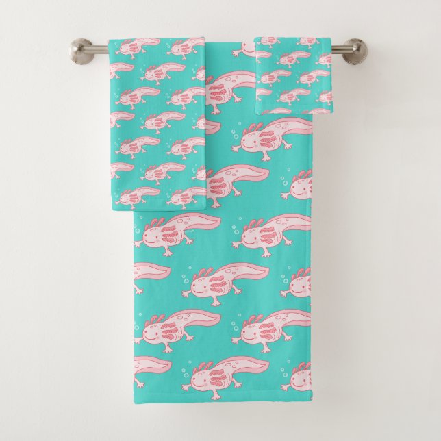 Pink Axolotl Pattern Bath Towel Set (Insitu)