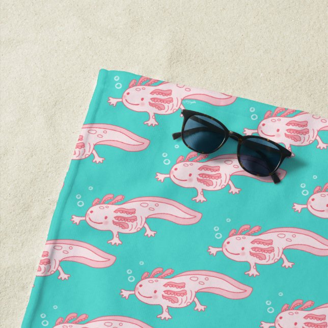 Pink Axolotl Pattern Beach Towel (In Situ)