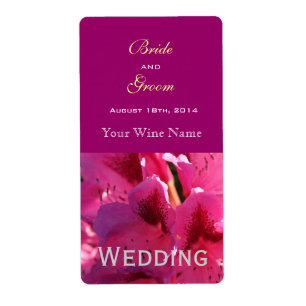 pink azalea flower wedding wine labels.