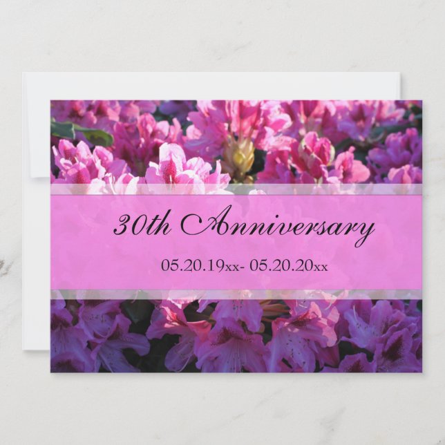 Pink azalea flowering wedding anniversary invitation (Front)