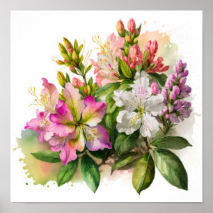 Pink Azalea Flowers Art Print Poster