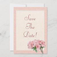 Pink Azalea Flowers & Frame Save The Date Wedding