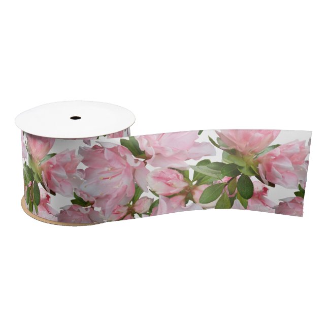 Pink Azalea Flowers Wedding Craft Ribbon Satin Ribbon (Spool)