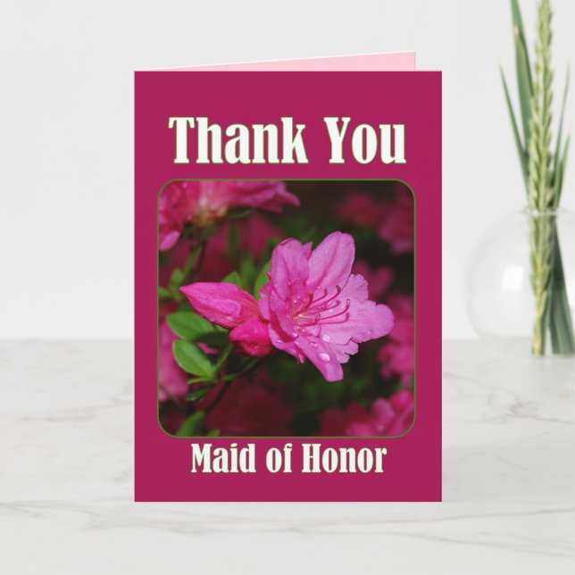 Pink Azalea Maid of Honour Thank You Card (Front)