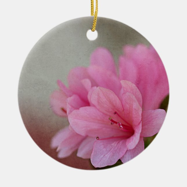 Pink Azalea Textured Personalised Ceramic Tree Decoration (Front)