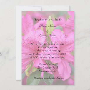 pink azalea wedding invitation, bride and groom invitation